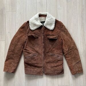 VTG 80s Women’s Aviator Moto Suede Sherpa Jacket Brown Gilmore Girls Cow Girl